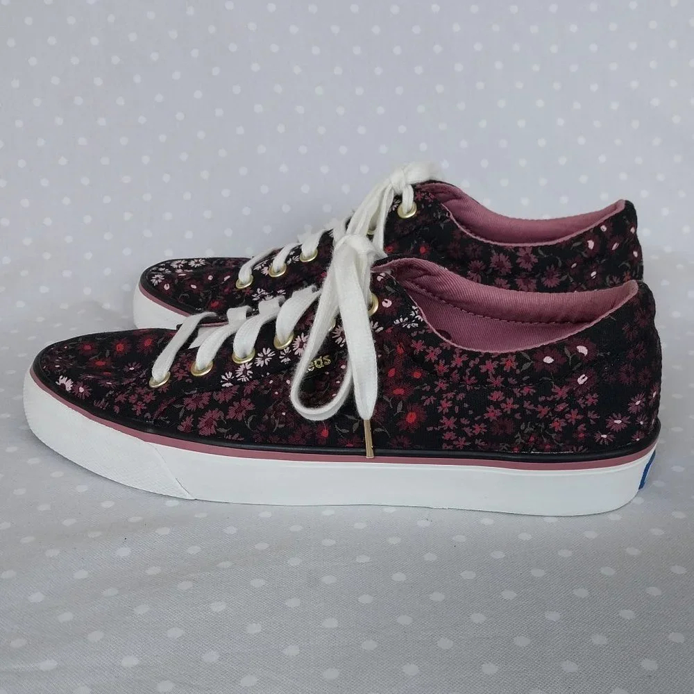 Keds Jump Kick Black and Pink Floral Print Lace Up Sneaker NWOB